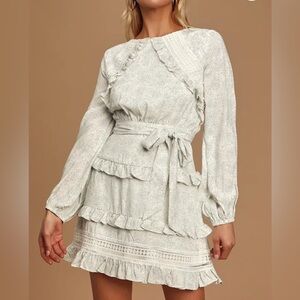 Lulu's Cream Long Sleeve Ruffle Dress